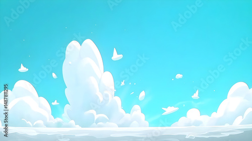 Dreamy Clouds and Blue Sky Over Calm Water Surface