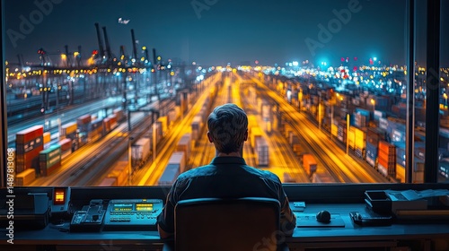 Night view of cargo port from control tower.