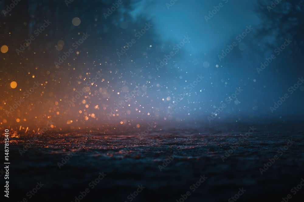 Obraz premium Mystical Night: Glowing Dust and Blue Haze Landscape