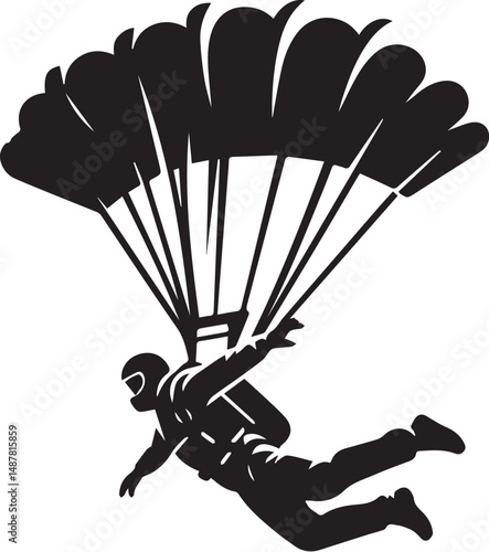 Black and white vector of a skydiver