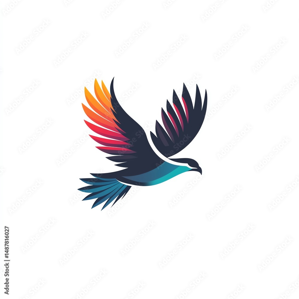 Obraz premium Dynamic and Majestic Bird in Flight with Vibrant Colorful Feathers Gliding