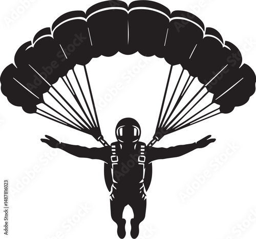 Black and white vector of a skydiver