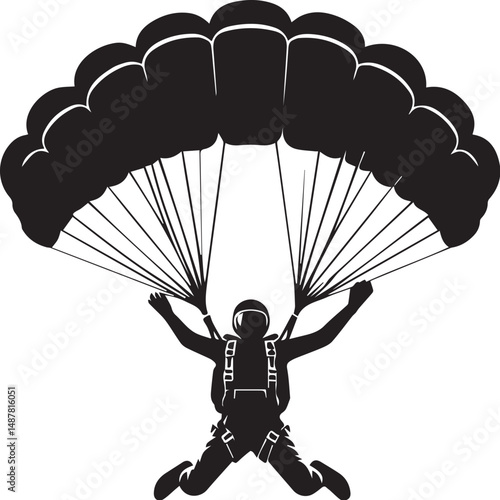 Black and white vector of a skydiver