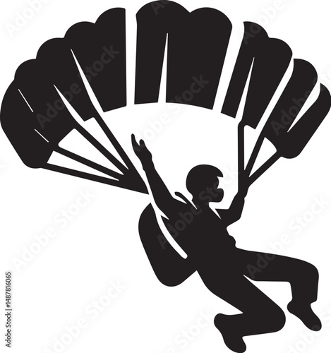 Black and white vector of a skydiver