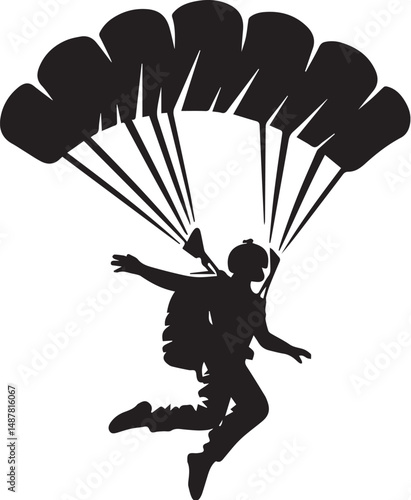 Black and white vector of a skydiver