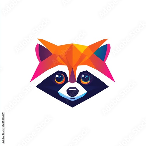 Vibrant and artistic raccoon face in a geometrical design with bright colors