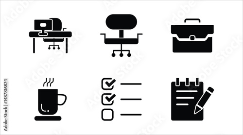 Office Work Activity and Productivity Icon Set