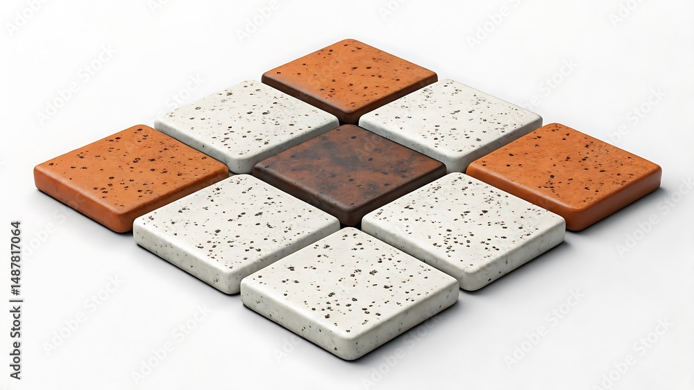 Fototapeta premium Nine diamond shaped stone tiles arranged in a creative pattern on a white surface
