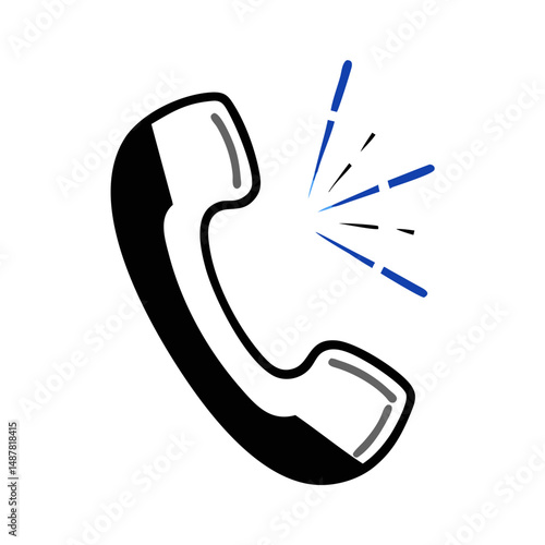 Landline handset with signal lines in black and blue minimalist style