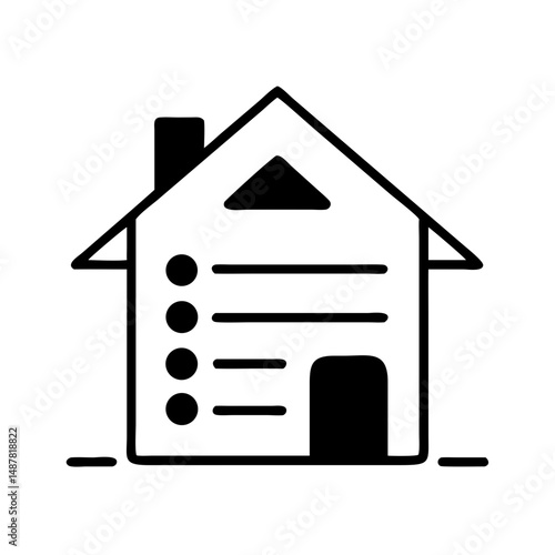 Black and white home icon with three horizontal lines and a dot