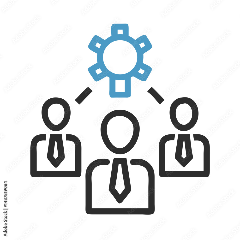 Teamwork management icon with gear and flat figures Teamwork management icon with gear and flat figures