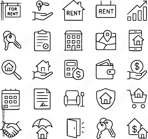 Simple Line Icons Representing Real Estate and Rental Services