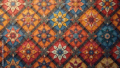 Geometric tapestry pattern, muted tones, subtle texture, abstract, woven, shape