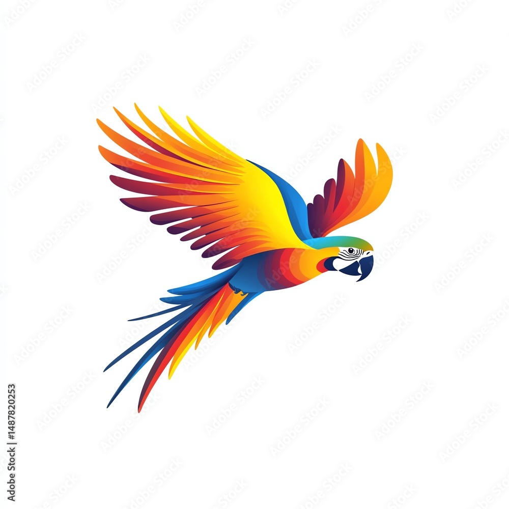 Obraz premium Vividly Colored Macaw Soaring Through the Air with Graceful Wings Extended