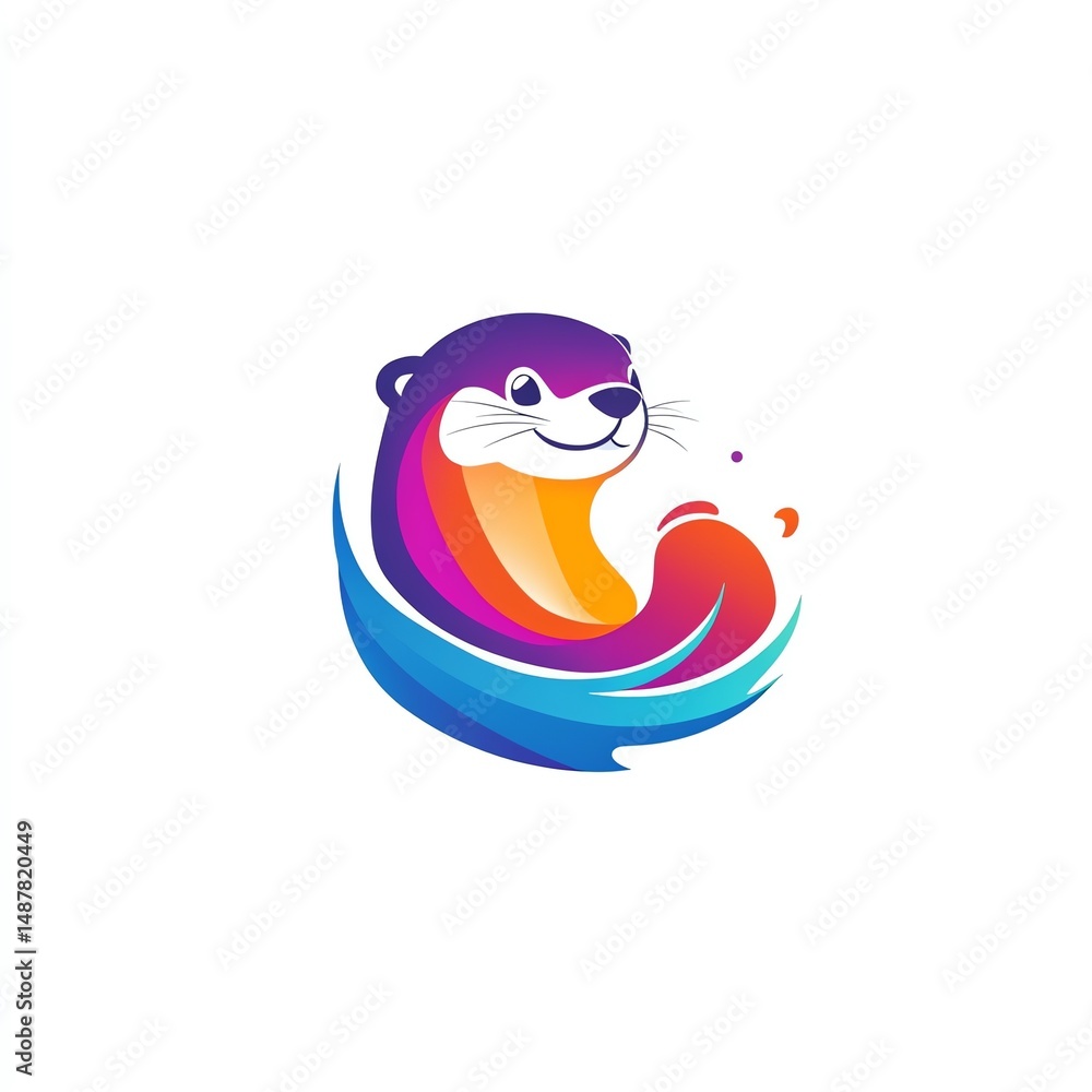 Fototapeta premium A vibrant illustration of a cheerful otter playfully splashing in water