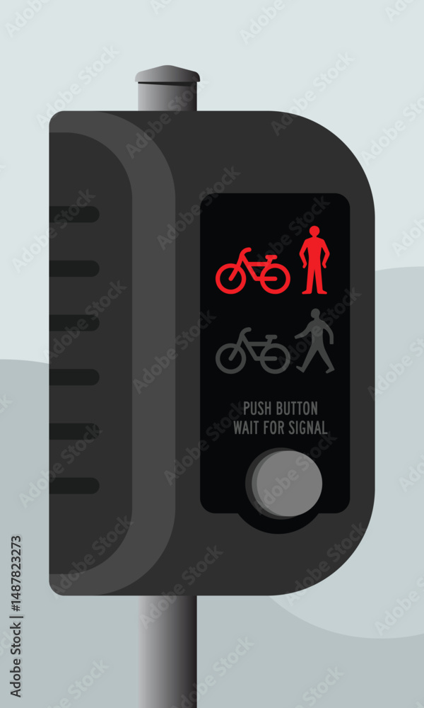 Naklejka premium Pedestrian and Bicycle Crossing Signal Button – Wait for Safe Crossing – High Quality Vectorial Illustration