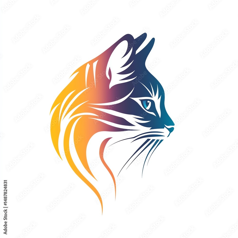 custom made wallpaper toronto digitalElegant illustration of a Bengal cat with a colorful silhouette profile view
