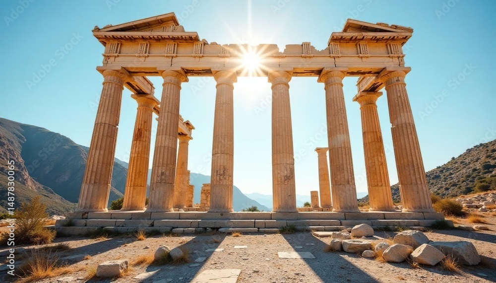 Obraz premium Sun-drenched Apollo temple ruins, weathered columns stand tall , summer, Corinthian, civilization