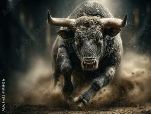 Rodeo scene with a cowboy r...