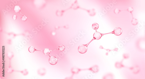 Molecules or atoms on pink background. Concept of biochemical, pharmaceutical, beauty, medical. Science or medical background. Vector 3d illustration