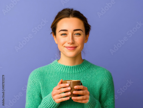 Woman drinking coffee, enjo...