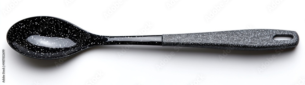 Fototapeta premium Black speckled serving spoon isolated on white background. (2)