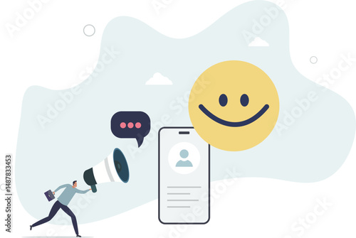 Digital business concept.character works on content marketing targeting and other activities on social networks. character life .