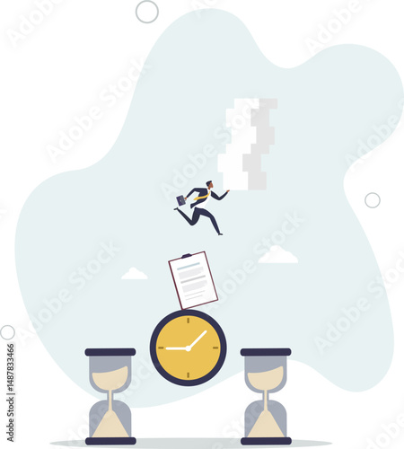 Overemployment and stressful time management for work.Unhealthy struggle about paperwork tasks and job stress. character life .