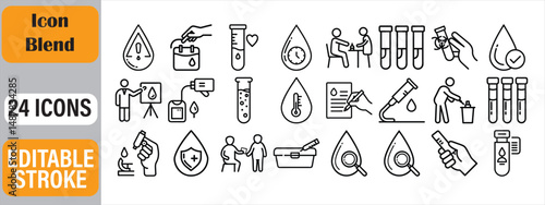 Collection of line icons illustrating various medical and laboratory procedures with editable strokes