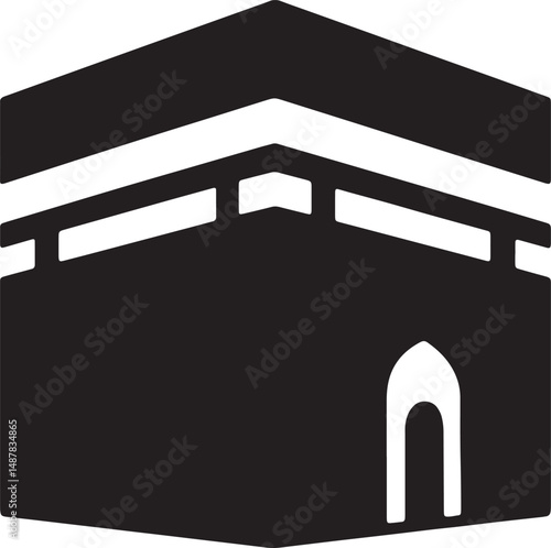 Simplified Kaaba Silhouette, Sacred Islamic Landmark in Stylized Minimalist Design. 