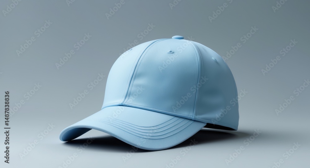 Light Blue Baseball Cap on a Light Blue Background in a Studio, High Detail Light Blue Baseball Cap on a Light Blue Background in a Studio, High Detail
