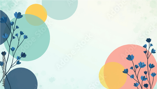 Colorful Easter circle and flowers pattern on a bright blue background