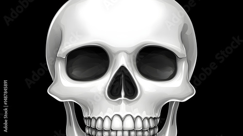 Realistic Human Skull Illustration on Black Background for Education