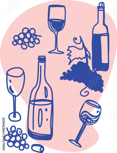 Winemaking. The process of making wine. Drawing, engraving, ink, line art, vector	
