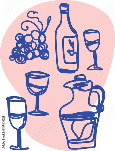 Winemaking. The process of making wine. Drawing, engraving, ink, line art, vector	
