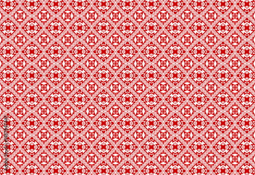 red and white geometric tile pattern, diamond and crystal design. Seamless, elegant and modern for background, textile and decor. A touch of luxury and class.