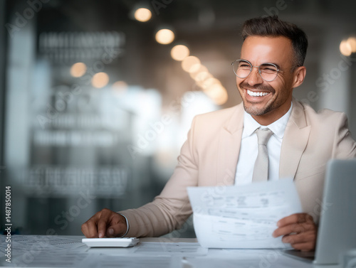 A focused accountant using ...