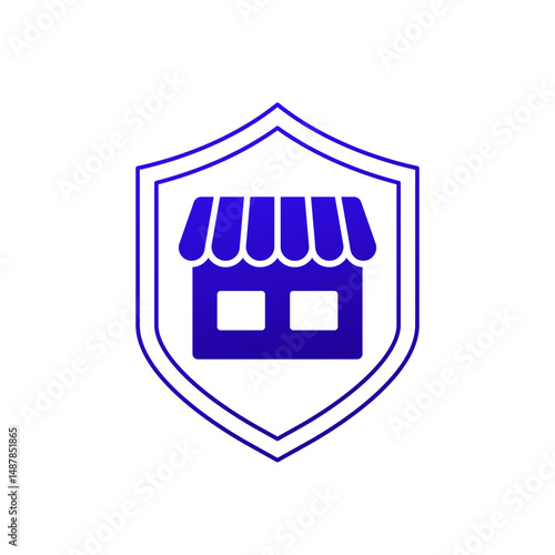 business insurance icon with a shop on white