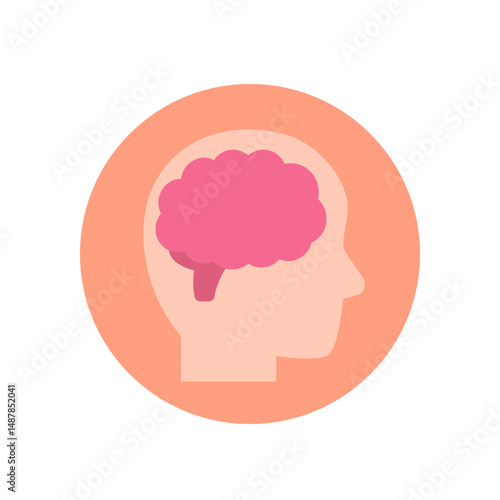 Neurology icon, brain and human head, flat design