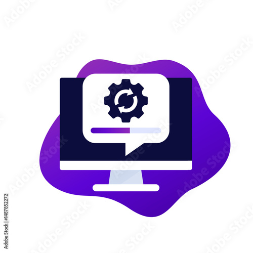 updating software vector design with progress bar and computer