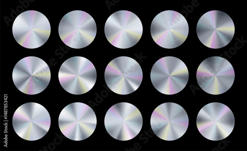 100 percent original holograph sticker. Platinum tape certification assurance. Hologram limited swatch label. Silver stamp best edition. Metal foil conical circle gradient. New logo icon metal badge.