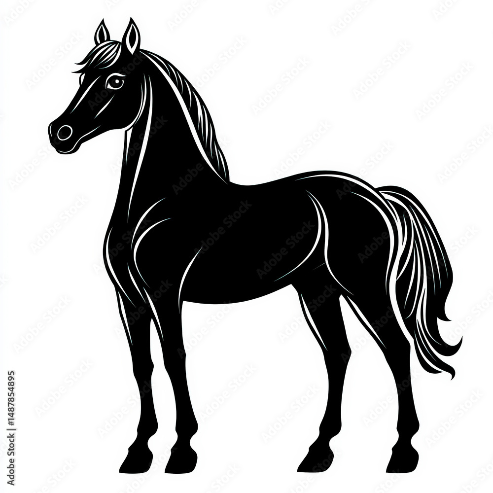 Obraz premium pony silhouette , black and white illustration isolated on white background