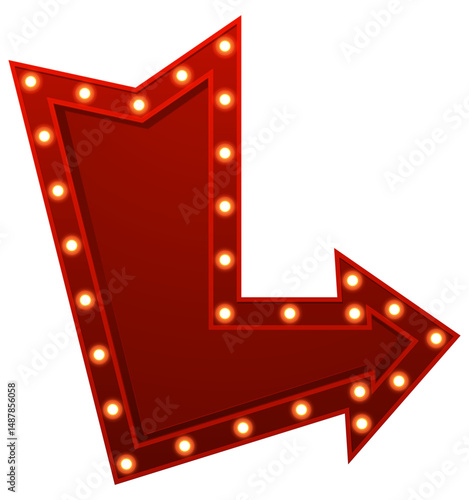 Red arrow sign with lights pointing down and to the right