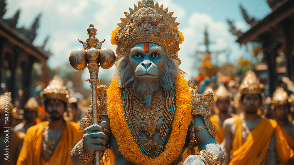Fototapeta premium Hanuman-Inspired Candle Sculpture Parade at Ubon Ratchathani Candle Festival Showcases Thai Mythology and Artistic Brilliance