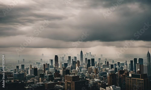 Aerial View of a Metropolis Under a Gloomy Sky