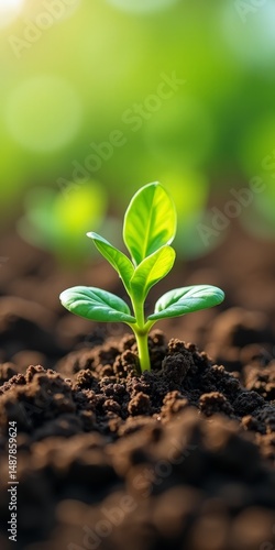 Small plant sprouting from soil or New growth in earth's crust