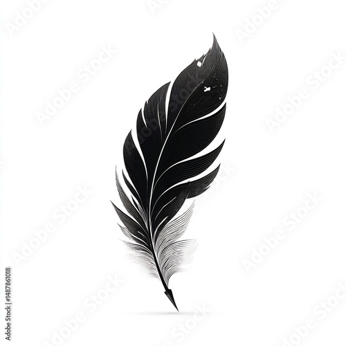 Solitary avian plume floating against an immaculate white canvas simplicity