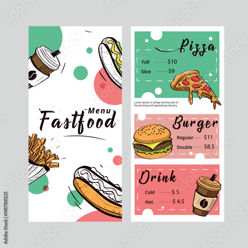 Western Menu Template with sketch fastfood