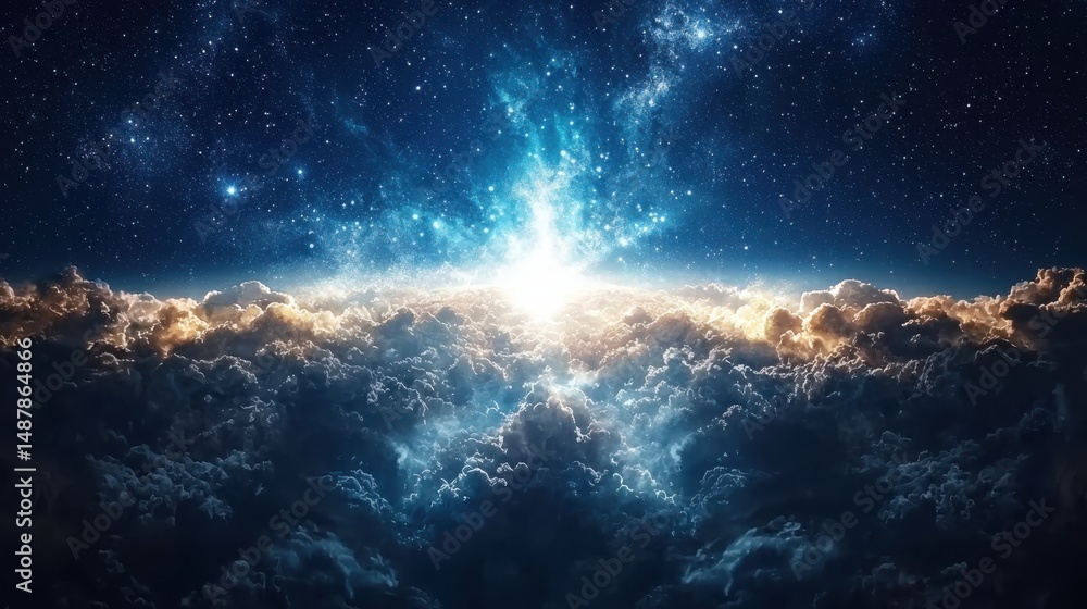 Fototapeta premium Celestial event unveils cosmic wonders outer space digital art ethereal atmosphere bird's eye view universe exploration