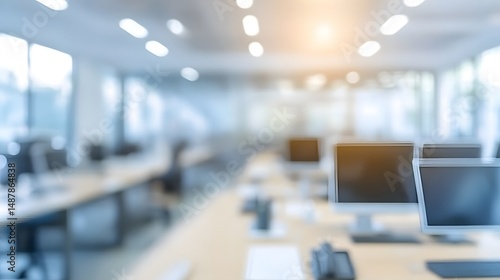 Wallpaper Mural Interior view of a modern, blurred office space with computers. Torontodigital.ca